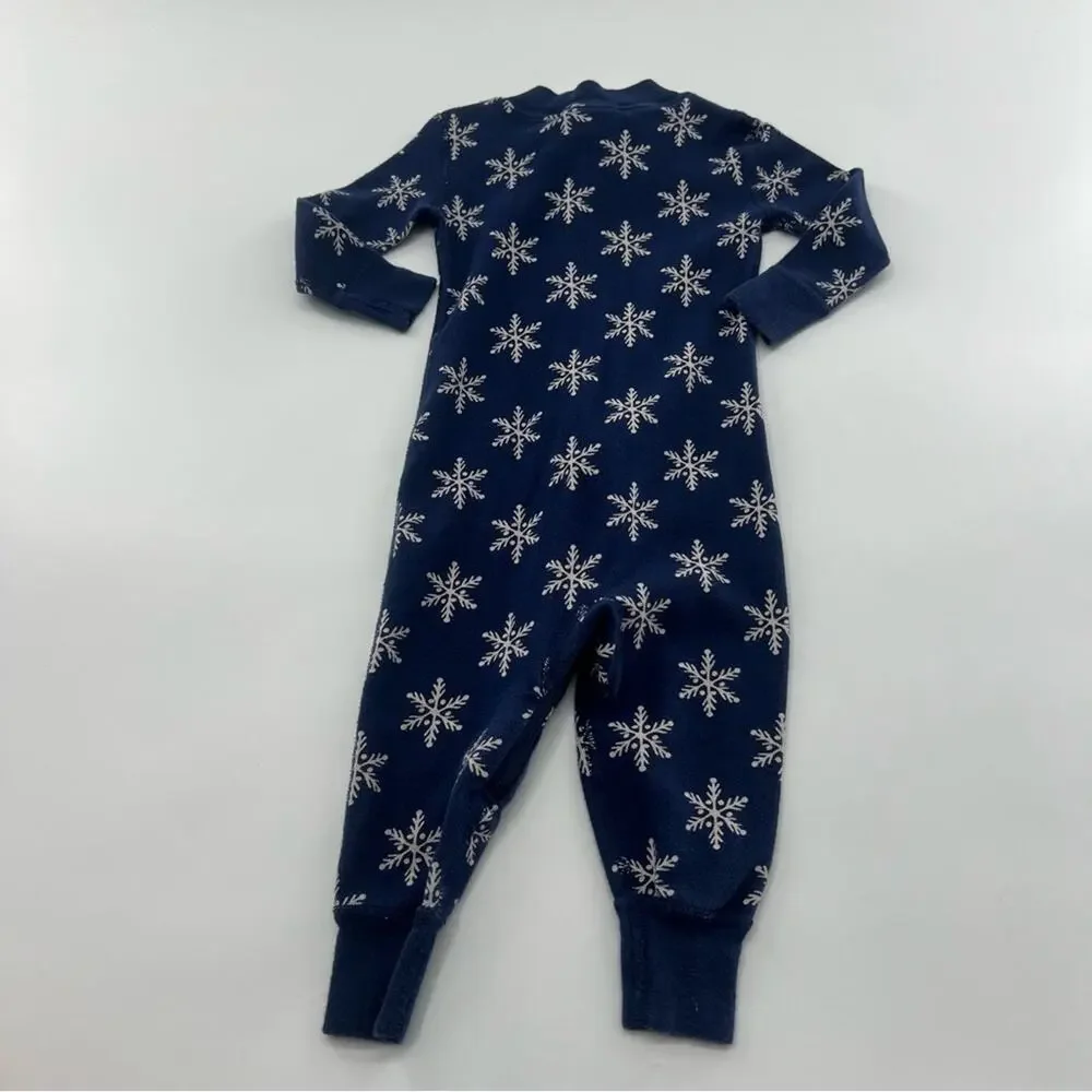 Hanna Andersson Navy Blue Baby Onesie Pajamas Zip Up Snowflakes Snow Christmas